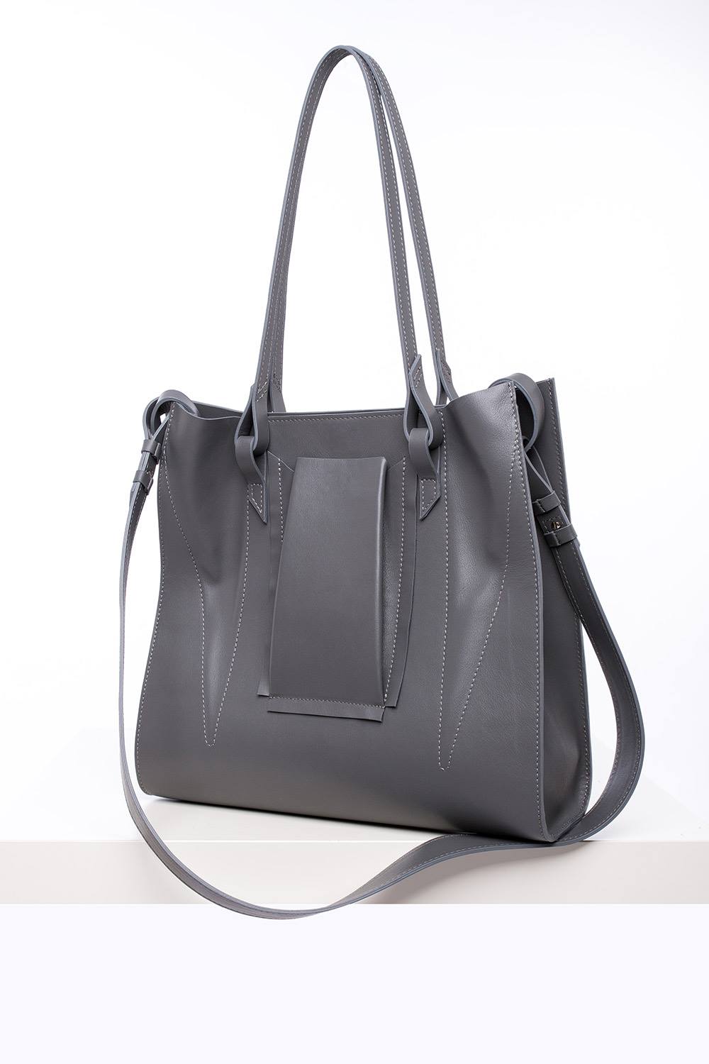 Sculpted Contrast Tote Bag - Steel Grey