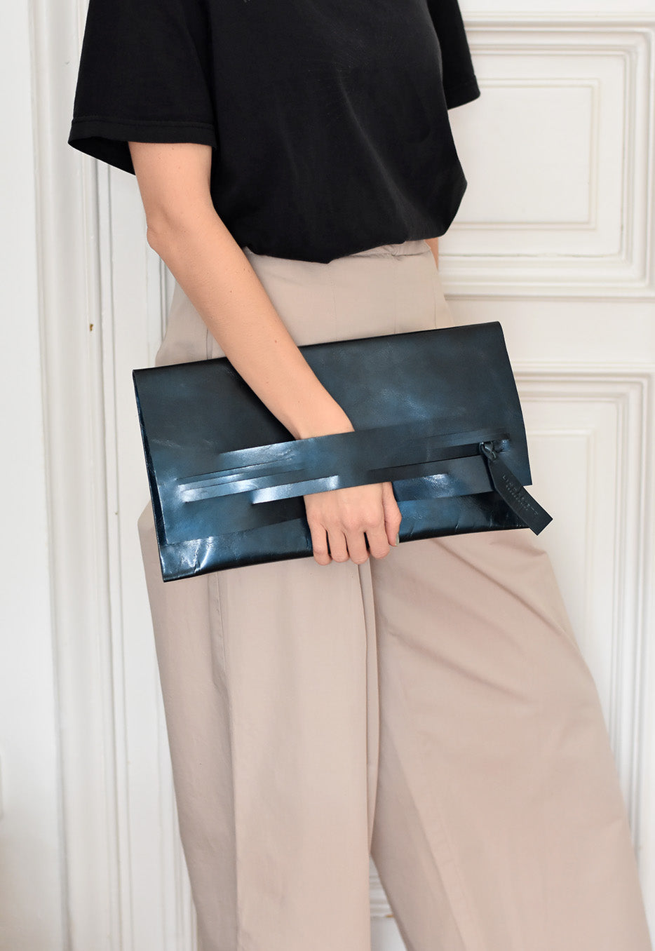 Horizontal Slashed Clutch - Metallic Deep Green - Sample