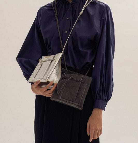 plant based silver black bucket bags lindasieto