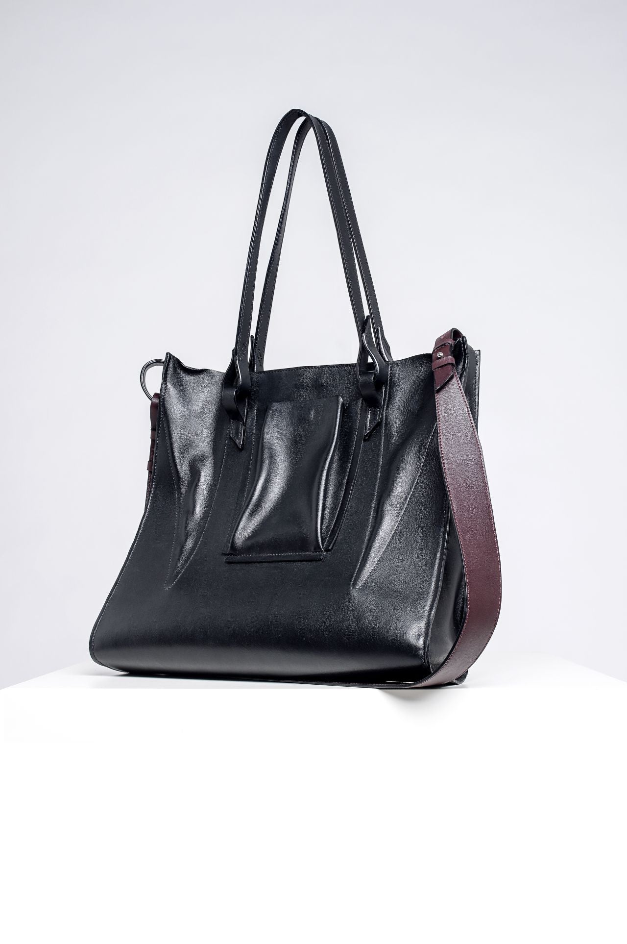 Sculpted Contrast Tote Bag - Wine + Colours