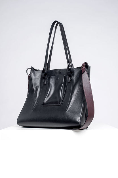 Sculpted Contrast Tote Bag - Wine + Colours