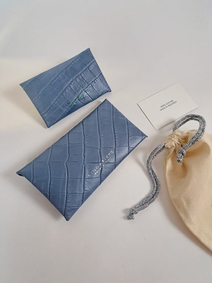 The Message Case Wallet - Blue Croc Embossed