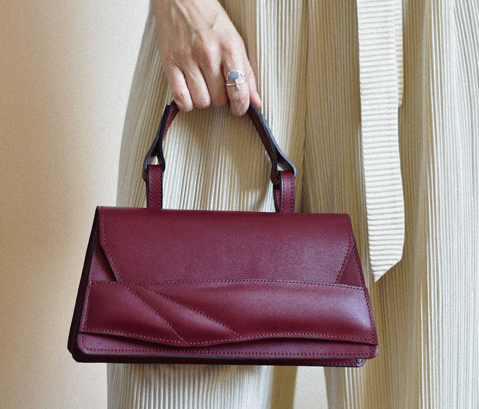lilac dark red leather clutch crossbody bags by Budapest based designer