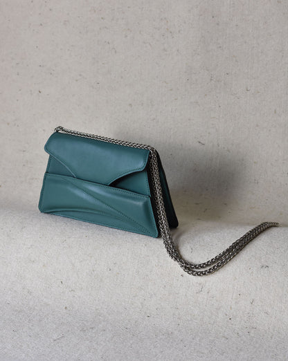 Jade green leather designer crossbody bag