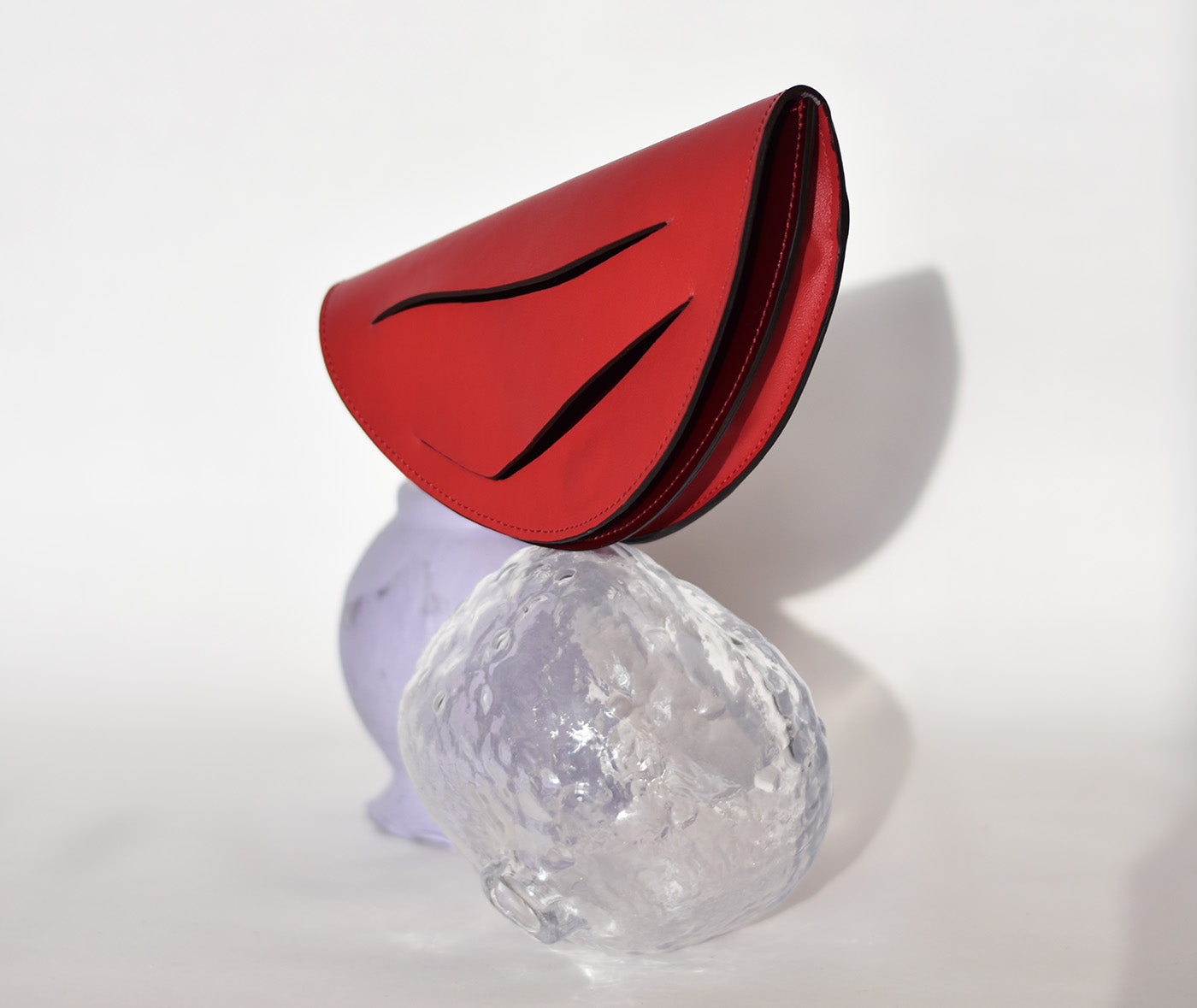 piros dune bag magyar designer bor taska lindasieto red leather halfmoon clutch to crossbody bag, unique wrist strap