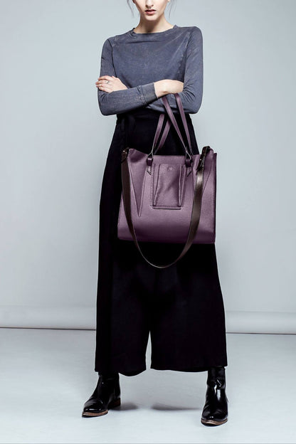 Sculpted Contrast Tote Bag - Wine + Colours